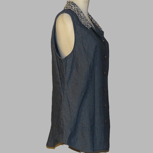 Pendleton Women's Sleeveless Jean Top with Embroidery Flower Size XL (C348) - Picture 3 of 6
